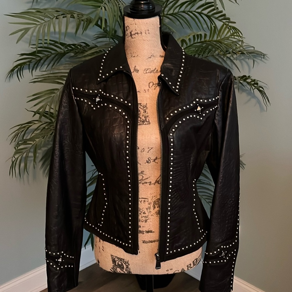 Ladies real leather studded jacket Size M